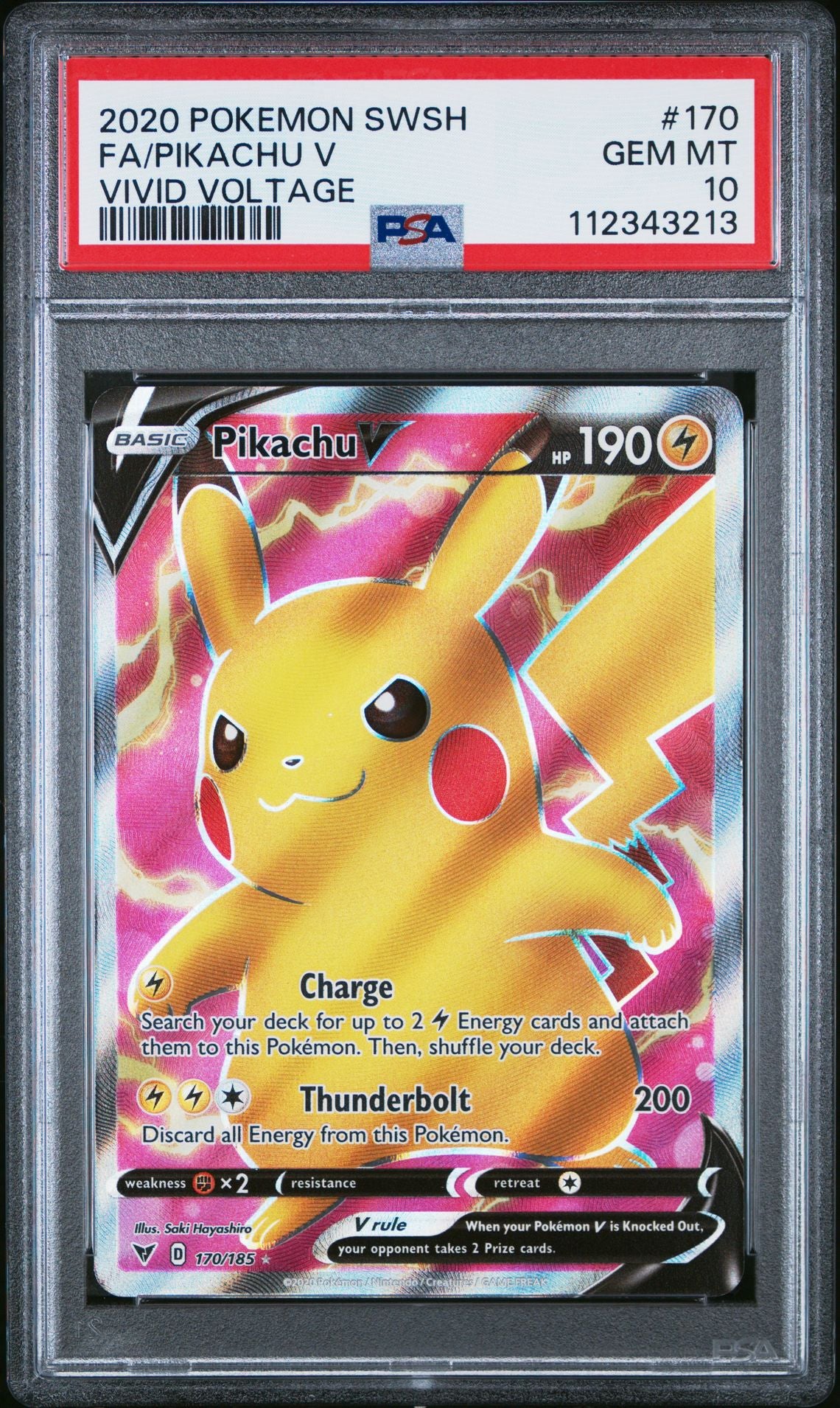 2020 POKEMON SWORD & SHIELD VIVID VOLTAGE 170 FULL ART/PIKACHU V PSA 10