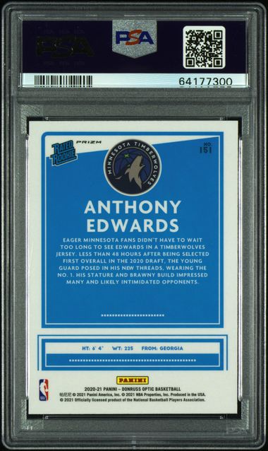 2020 PANINI DONRUSS OPTIC #151 ANTHONY EDWARDS HOLO PSA 9