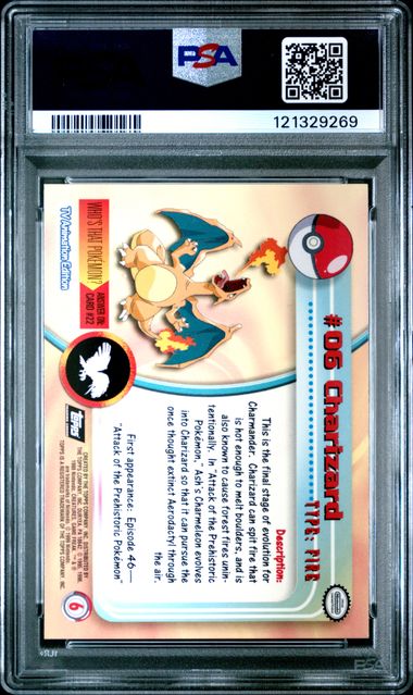 1999 TOPPS POKEMON TV 6 CHARIZARD RAINBOW FOIL PSA 7