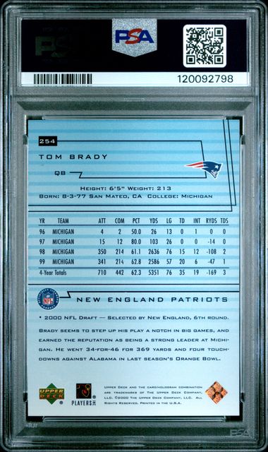 2000 UPPER DECK #254 TOM BRADY PSA 8