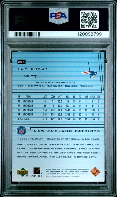 2000 UPPER DECK #254 TOM BRADY PSA 8