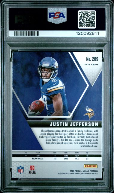 2020 PANINI MOSAIC #209 JUSTIN JEFFERSON MOSAIC PSA 8