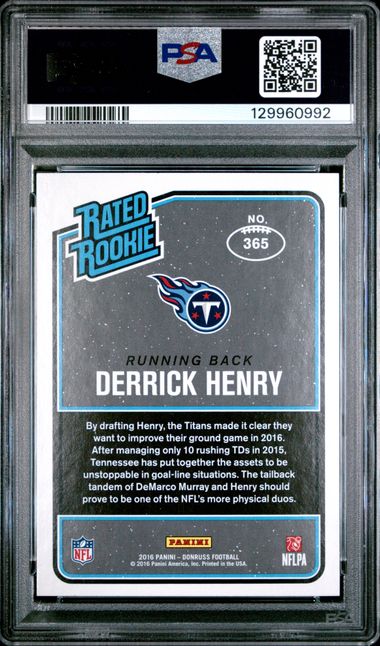 2016 PANINI DONRUSS #365 DERRICK HENRY PRESS PROOF BLUE PSA 8