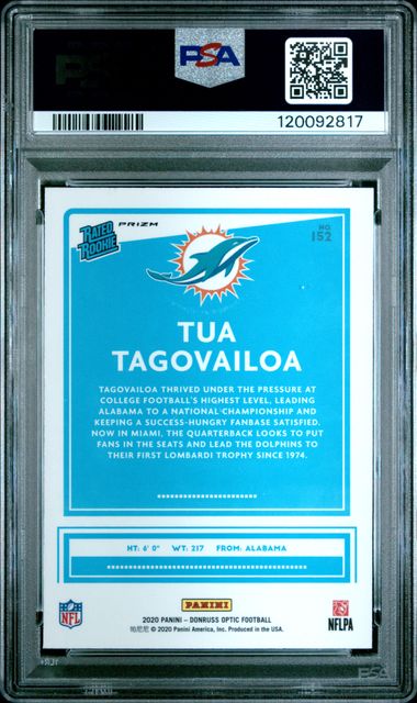 2020 PANINI DONRUSS OPTIC #152 TUA TAGOVAILOA GREEN VELOCITY - PSA 9