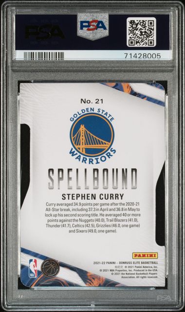 2021 PANINI DONRUSS ELITE SPELLBOUND #21 STEPHEN CURRY SPELLBOUND-ORANGE DIE-CUT PSA 10