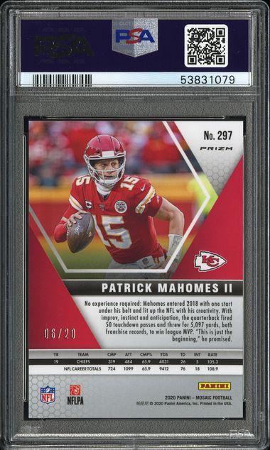 2020 PANINI MOSAIC #297 PATRICK MAHOMES II GOLD FLUORESCENT PSA 9