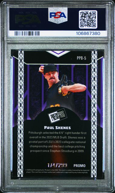 2024 LEAF COLLECTIVE PROMO PRESS PASS #5 PAUL SKENES PRESS PASS-ORANGE SHIMMER PSA 9