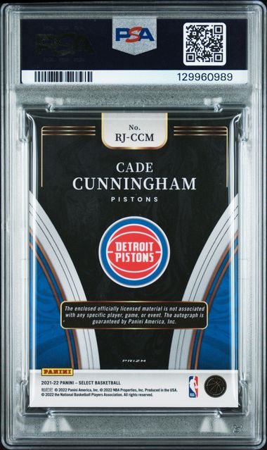 2021 PANINI SELECT ROOKIE JERSEY AUTOGRAPHS #RJCCM CADE CUNNINGHAM RKE.JERSEY AUTO-RED WAVE PSA 10