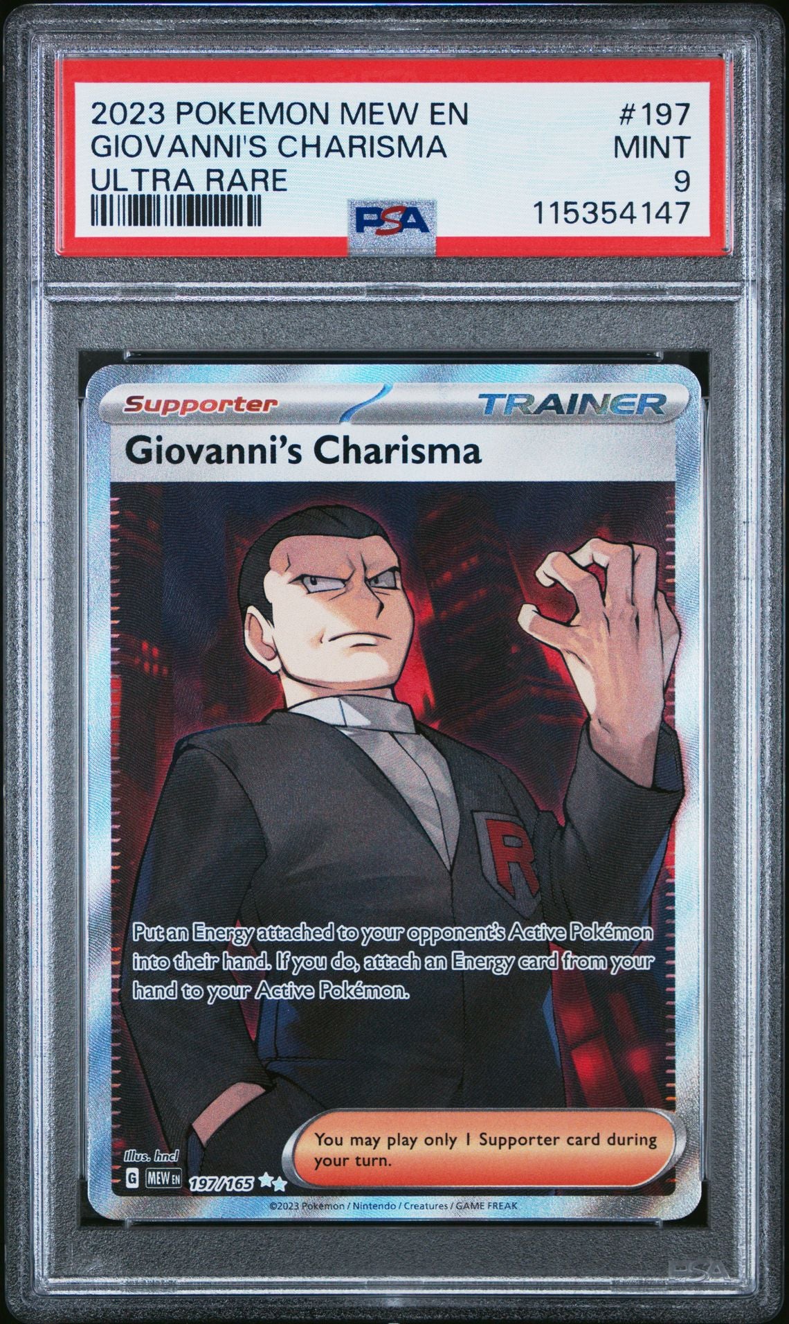 2023 POKEMON MEW EN-151 197 GIOVANNI'S CHARISMA ULTRA RARE PSA 9