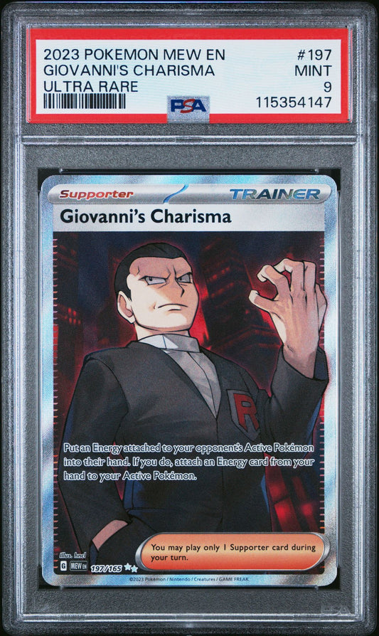 2023 POKEMON MEW EN-151 197 GIOVANNI'S CHARISMA ULTRA RARE PSA 9