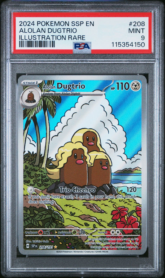 2024 POKEMON SSP EN-SURGING SPARKS 208 ALOLAN DUGTRIO ILLUSTRATION RARE PSA 9