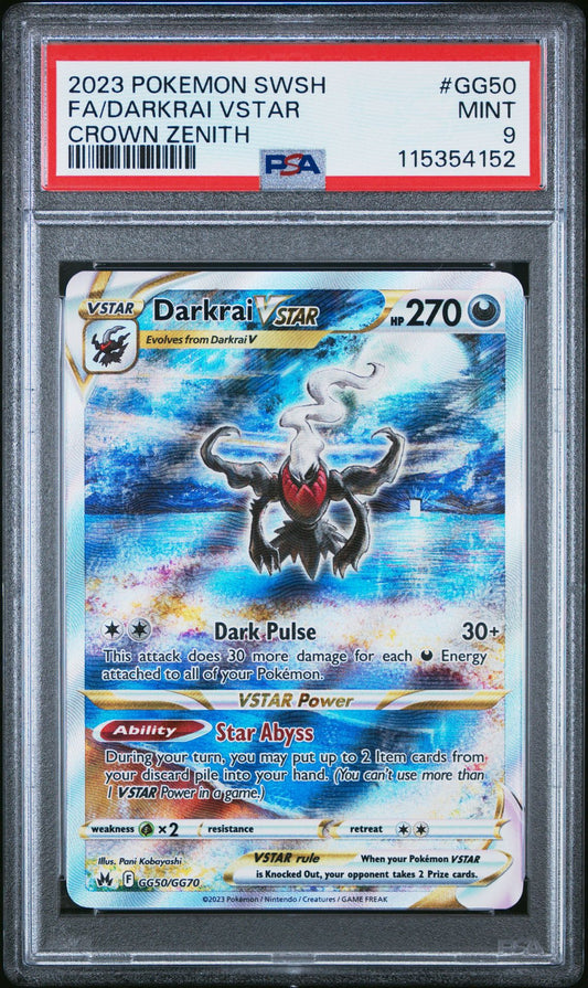 2023 POKEMON SWORD AND SHIELD CROWN ZENITH GG50 FULL ART/DARKRAI VSTAR PSA 9