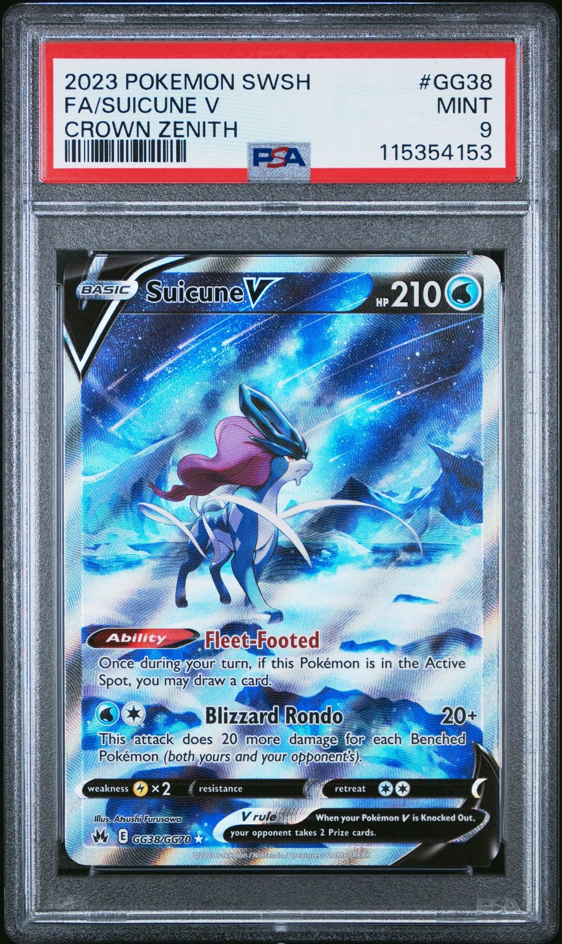 2023 POKEMON SWORD AND SHIELD CROWN ZENITH GG38 FULL ART/SUICUNE V PSA 9