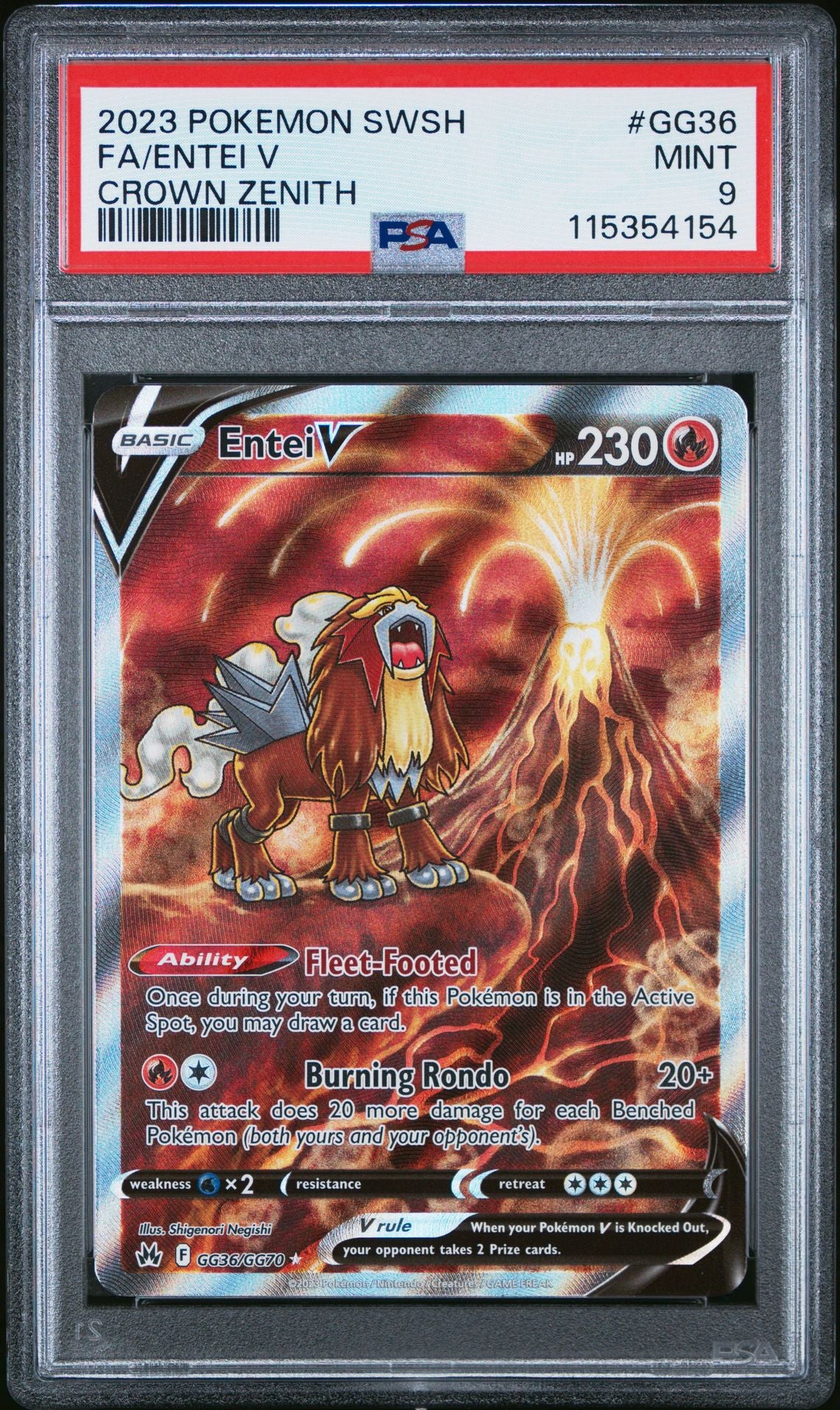 2023 POKEMON SWORD AND SHIELD CROWN ZENITH GG36 FULL ART/ENTEI V PSA 9
