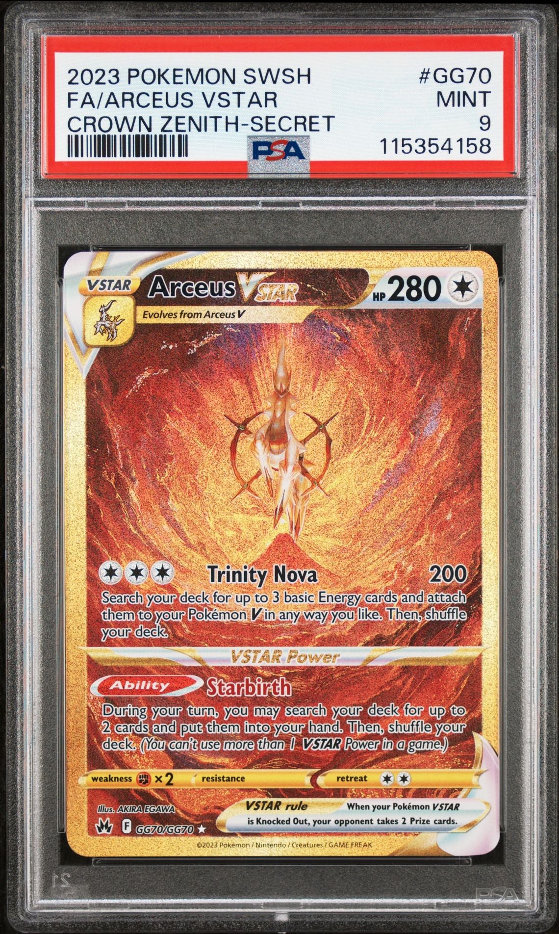 2023 POKEMON SWORD AND SHIELD CROWN ZENITH GG70 FULL ART/ARCEUS VSTAR SECRET PSA 9