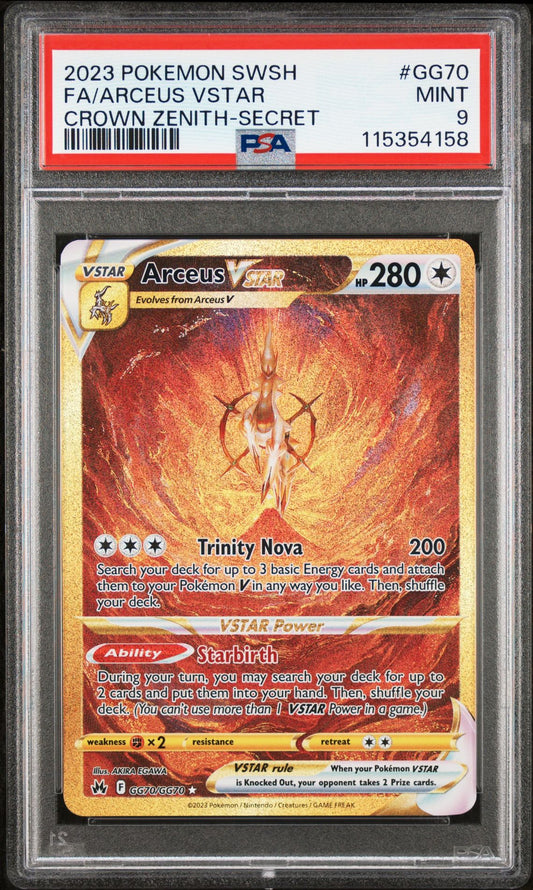 2023 POKEMON SWORD AND SHIELD CROWN ZENITH GG70 FULL ART/ARCEUS VSTAR SECRET PSA 9