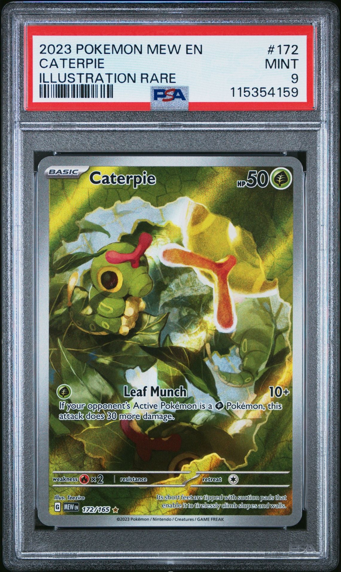 2023 POKEMON MEW EN-151 172 CATERPIE ILLUSTRATION RARE PSA 9