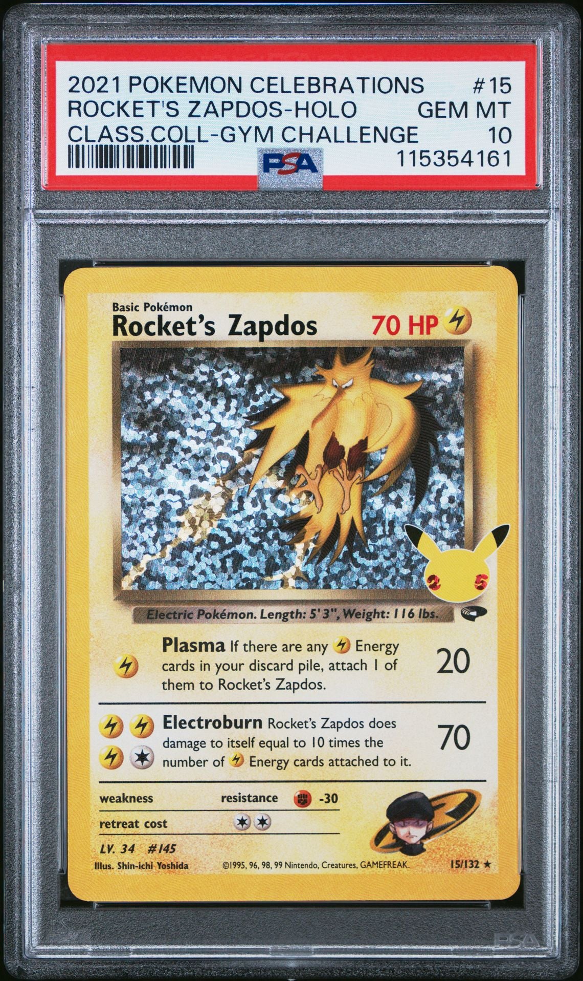 2021 POKEMON CELEBRATIONS CLASSIC COLLECTION 15 ROCKET'S ZAPDOS-HOLO PSA 10