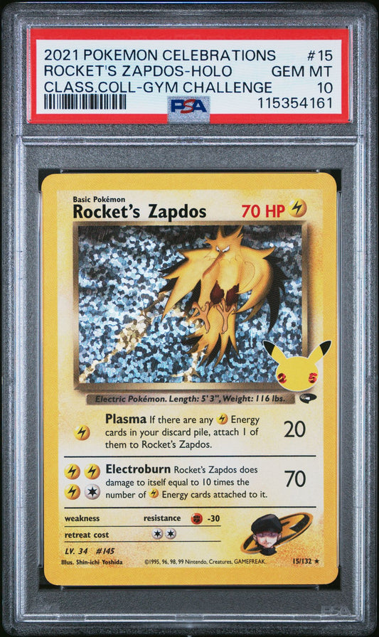 2021 POKEMON CELEBRATIONS CLASSIC COLLECTION 15 ROCKET'S ZAPDOS-HOLO PSA 10