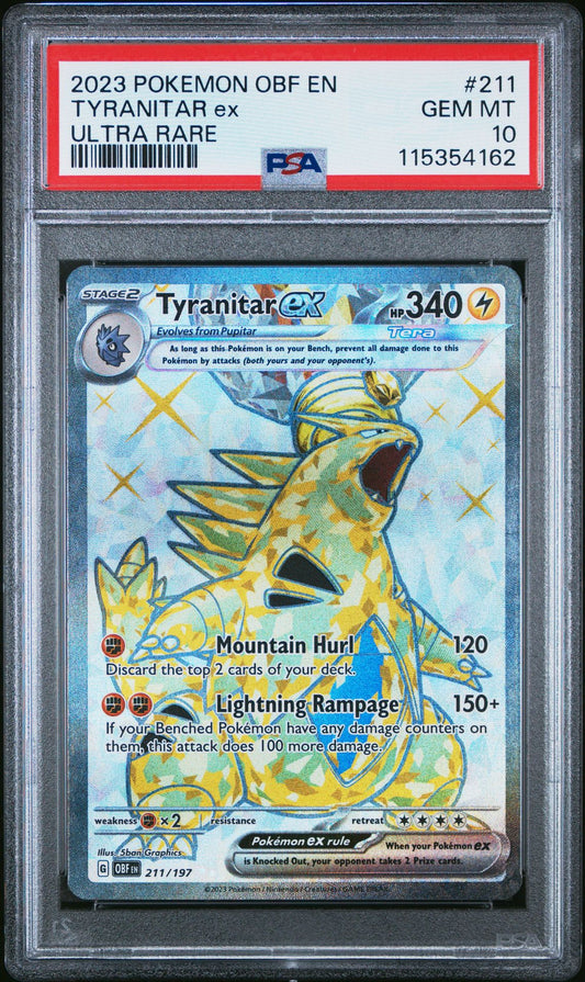 2023 POKEMON OBF EN-OBSIDIAN FLAMES 211 TYRANITAR EX ULTRA RARE PSA 10