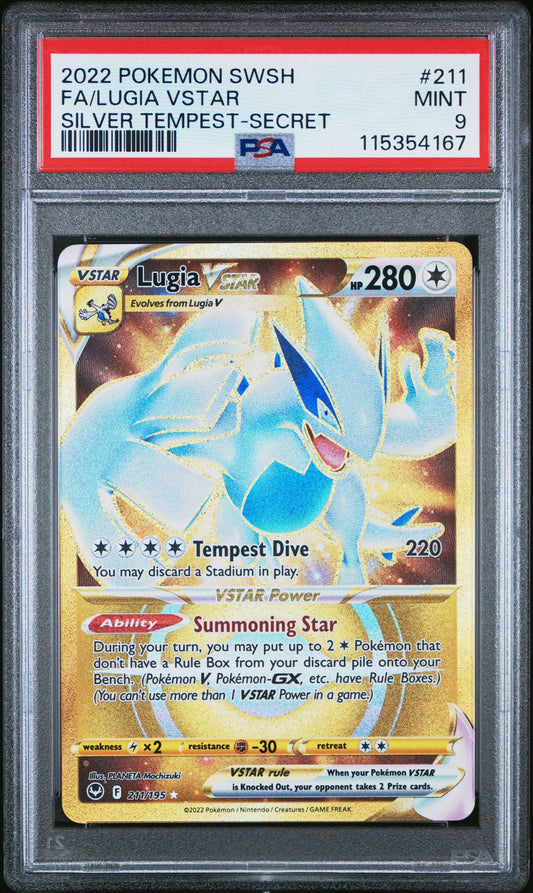 2022 POKEMON SWORD & SHIELD SILVER TEMPEST 211 FULL ART/LUGIA VSTAR SECRET PSA 9