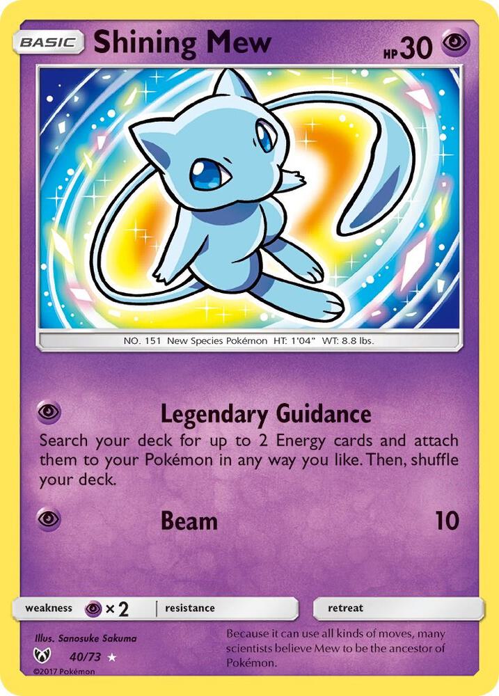 2017 POKEMON SUN & MOON SHINING LEGENDS #40 SHINING MEW-HOLO SHINING LEGENDS PSA 9