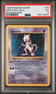1999 POKEMON GAME 10 MEWTWO-HOLO SHADOWLESS PSA 5