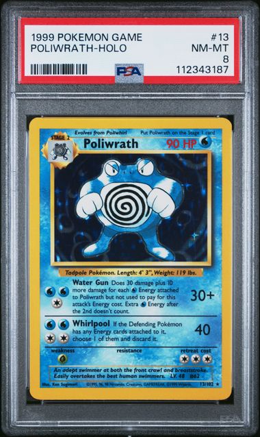 1999 POKEMON GAME 13 POLIWRATH-HOLO PSA 8