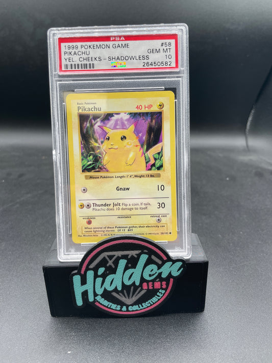 1999 POKEMON GAME #58 PIKACHU YLW.CHEEKS-SHADOWLESS PSA 10