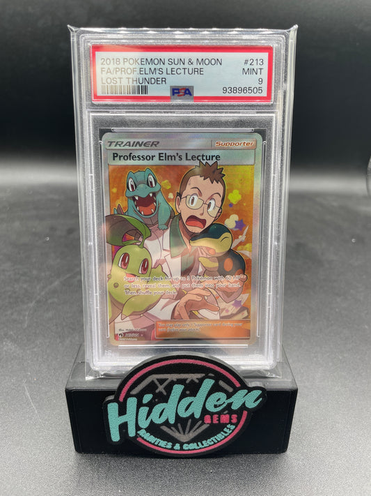 2018 POKEMON SUN & MOON LOST THUNDER #213 FA/PROF.ELM'S LECTURE LOST THUNDER PSA 9