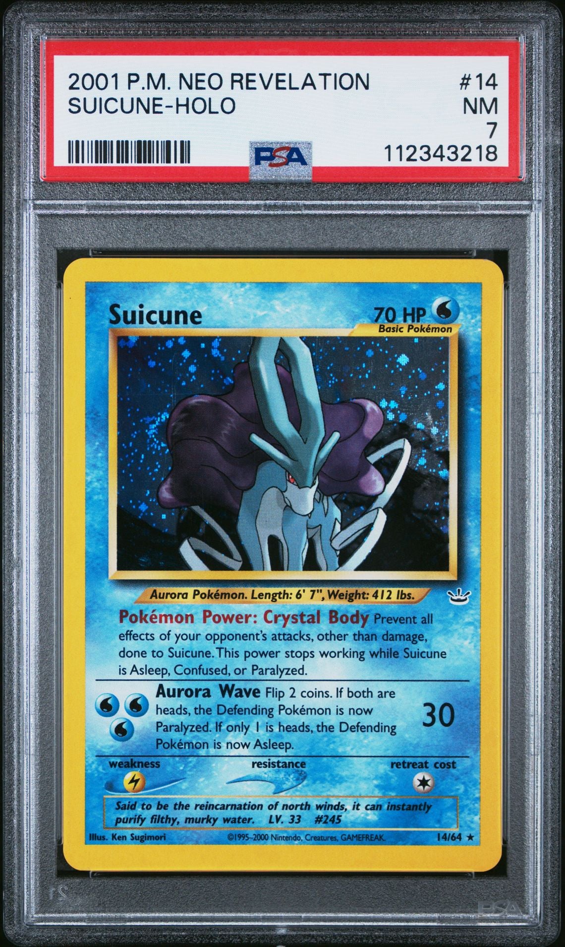 2001 POKEMON NEO REVELATION 14 SUICUNE-HOLO PSA 7