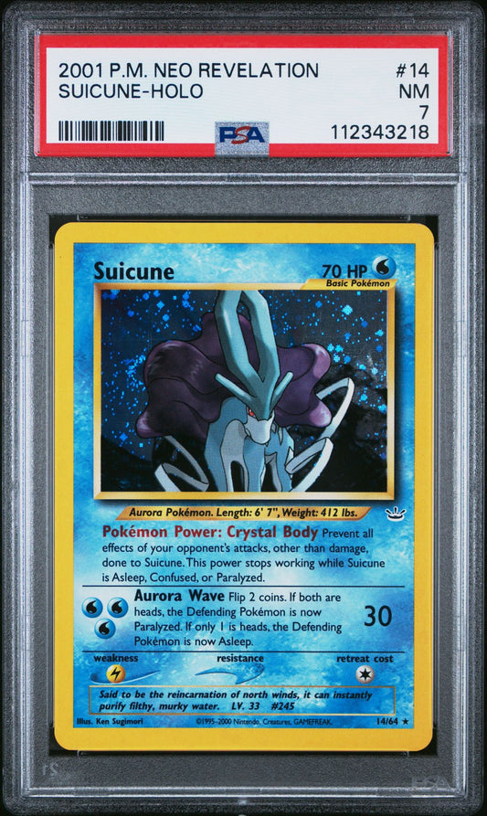 2001 POKEMON NEO REVELATION 14 SUICUNE-HOLO PSA 7