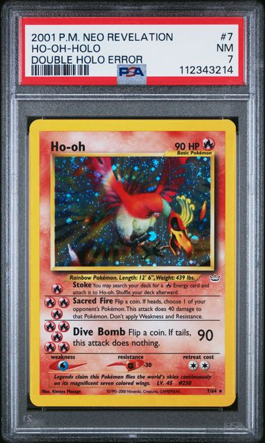 2001 POKEMON NEO REVELATION 7 HO-OH-HOLO DOUBLE HOLO ERROR PSA 7