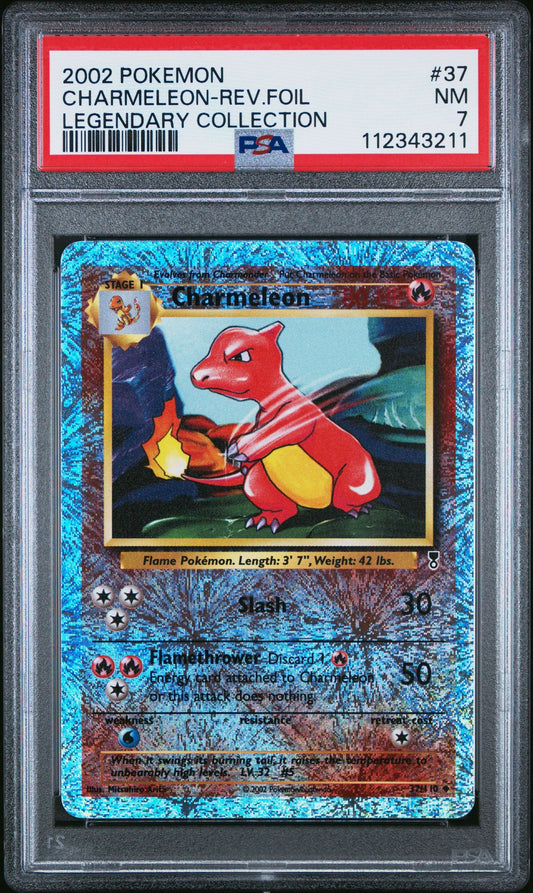 2002 POKEMON LEGENDARY COLLECTION 37 CHARMELEON-REVERSE FOIL PSA 7