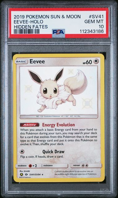 2019 POKEMON SUN & MOON HIDDEN FATES SV41 EEVEE-HOLO PSA 10