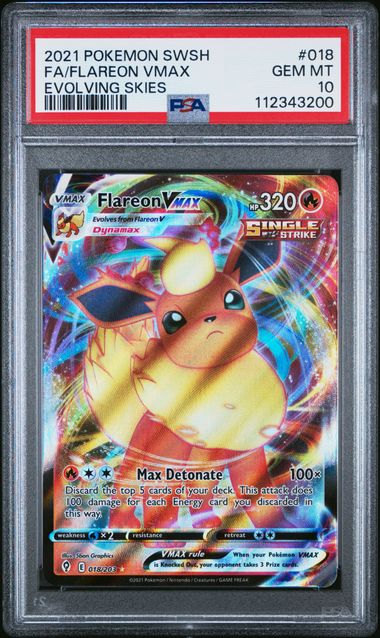 2021 POKEMON SWORD & SHIELD EVOLVING SKIES 018 FULL ART/FLAREON VMAX PSA 10