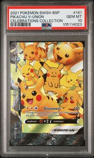 2021 POKEMON SWSH BLACK STAR PROMO 141 PIKACHU V-UNION CELEBRATIONS COLLECTION PSA 10