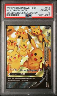 2021 POKEMON SWSH BLACK STAR PROMO 142 PIKACHU V-UNION CELEBRATIONS COLLECTION PSA 10