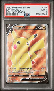 2022 POKEMON SWORD & SHIELD BRILLIANT STARS 157 FULL ART/PIKACHU V PSA 9