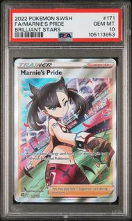 2022 POKEMON SWORD & SHIELD BRILLIANT STARS 171 FULL ART/MARNIE'S PRIDE PSA 10