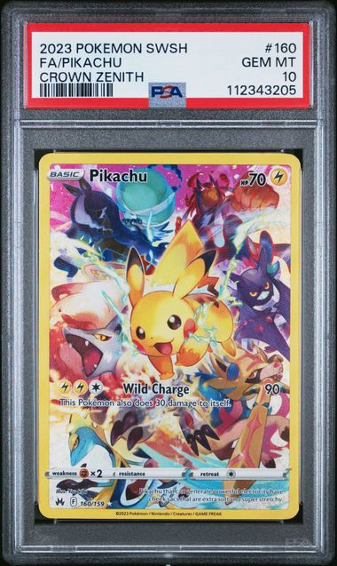 2023 POKEMON SWORD AND SHIELD CROWN ZENITH 160 FULL ART/PIKACHU PSA 10
