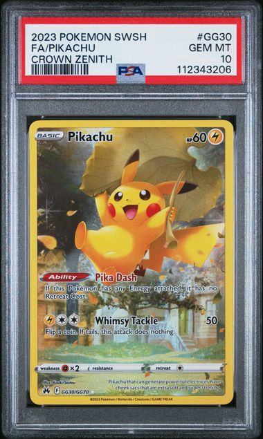 2023 POKEMON SWORD AND SHIELD CROWN ZENITH GG30 FULL ART/PIKACHU PSA 10