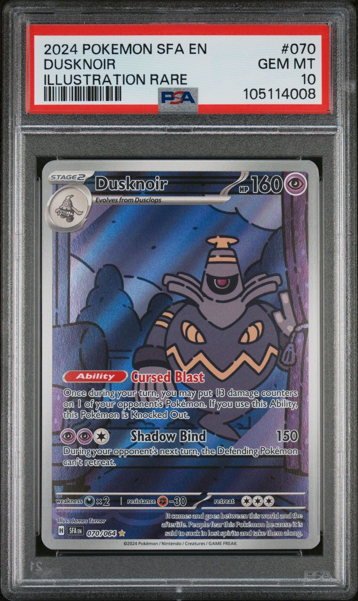 2024 POKEMON SFA EN-SHROUDED FABLE 070 DUSKNOIR ILLUSTRATION RARE - PSA 10