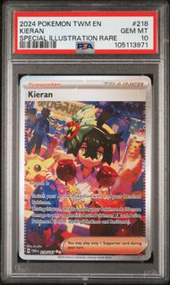 2024 POKEMON TWM EN-TWILIGHT MASQUERADE 218 KIERAN SPECIAL ILLUSTRATION RARE PSA 10
