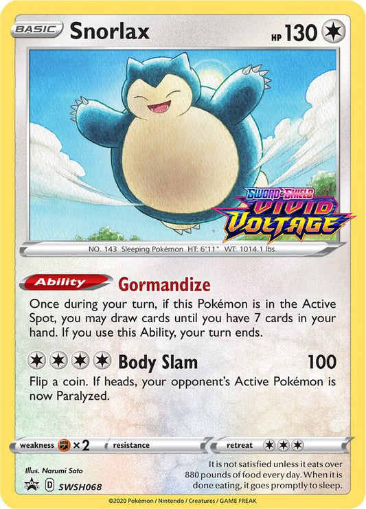2020 POKEMON SWSH BLACK STAR PROMO #068 SNORLAX-HOLO PRERELEASE PSA 10