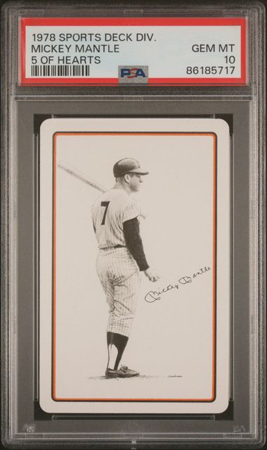 1978 SPORTS DECK DIVISION MICKEY MANTLE MICKEY MANTLE 5 OF HEARTS PSA 10