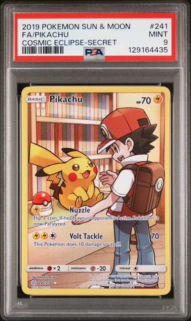 2019 POKEMON SUN & MOON COSMIC ECLIPSE #241 FA/PIKACHU COSMIC ECLIPSE-SECRET PSA 9