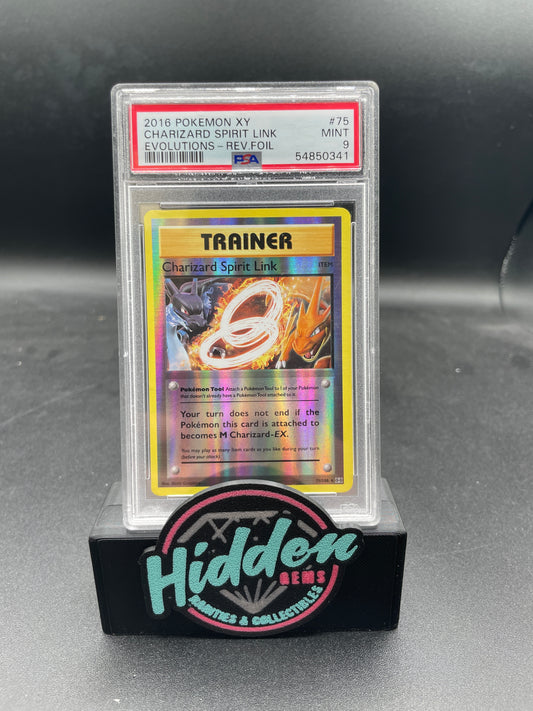 2016 POKEMON XY EVOLUTIONS #75 CHARIZARD SPIRIT LINK EVOLUTIONS-REV.FOIL PSA 9