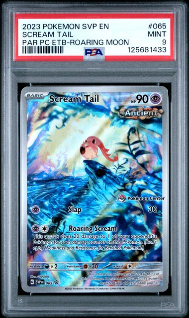 2023 POKEMON SVP EN-SV BLACK STAR PROMO 065 SCREAM TAIL PARADOX RIFT POKEMON CENTER ELITE TRAINER BOX-ROARING MOON PSA 9