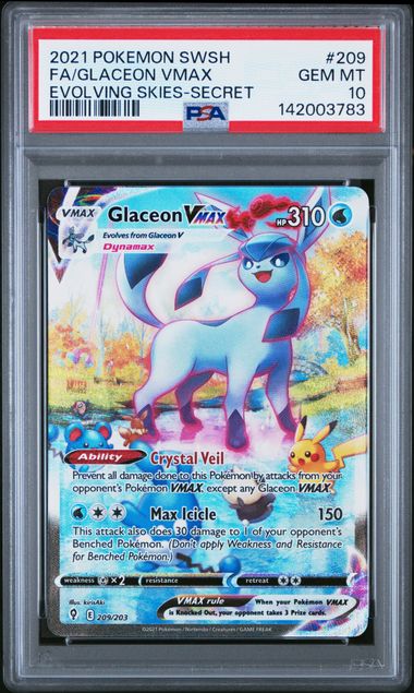 2021 POKEMON SWORD & SHIELD EVOLVING SKIES #209 FA/GLACEON VMAX EVOLVING SKIES-SECRET PSA 10